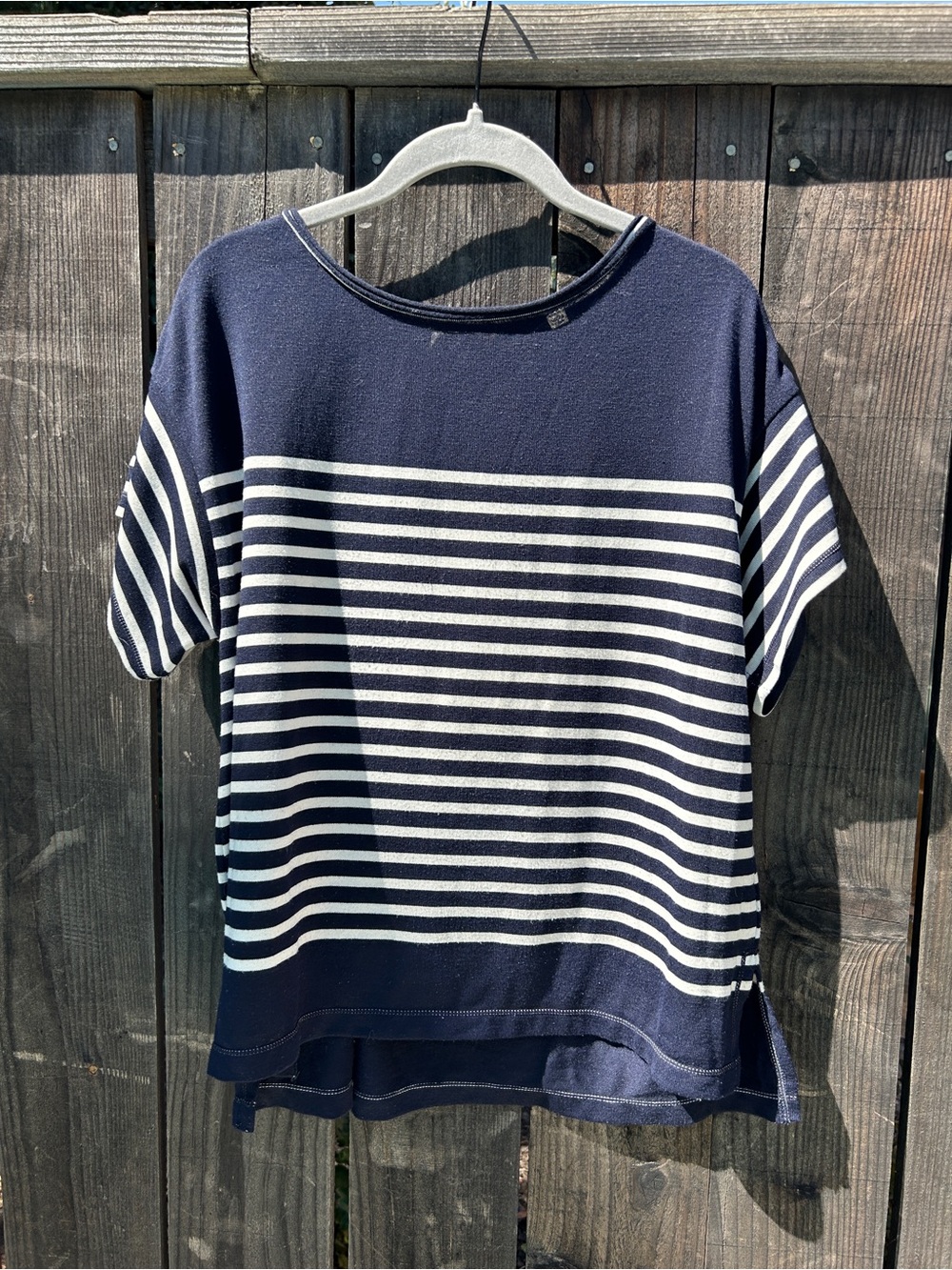 Max Studio Navy & White Striped Short Sleeve Top